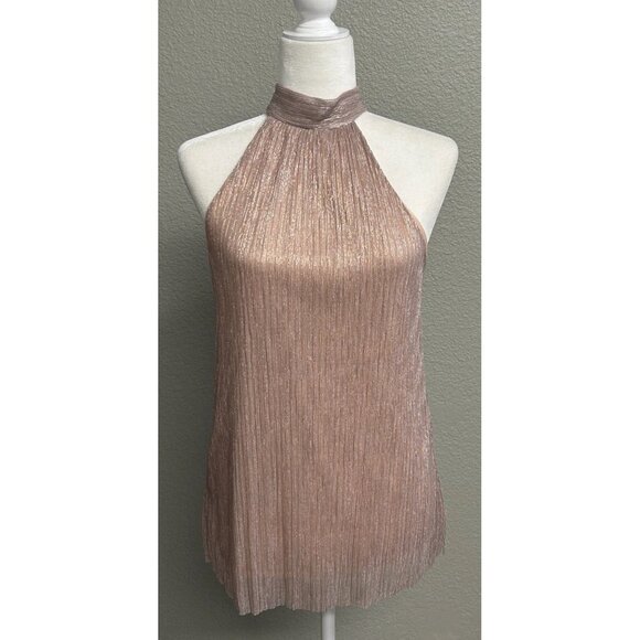 Tua NWT Metallic Halter Top Blouse Blush Women’s Size Small Lined - Picture 1 of 11